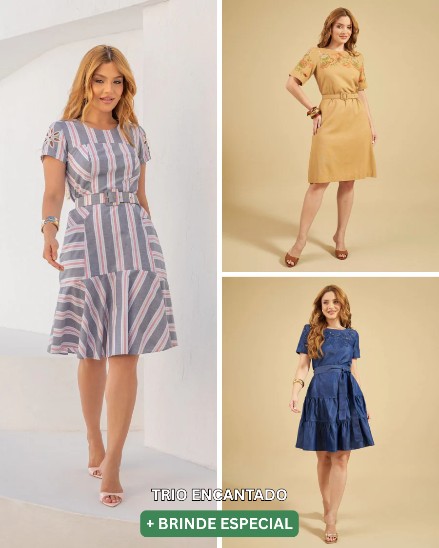 Trio Encantado - Compre 1 e leve 3 vestidos incríveis (+BRINDE ESPECIAL)
