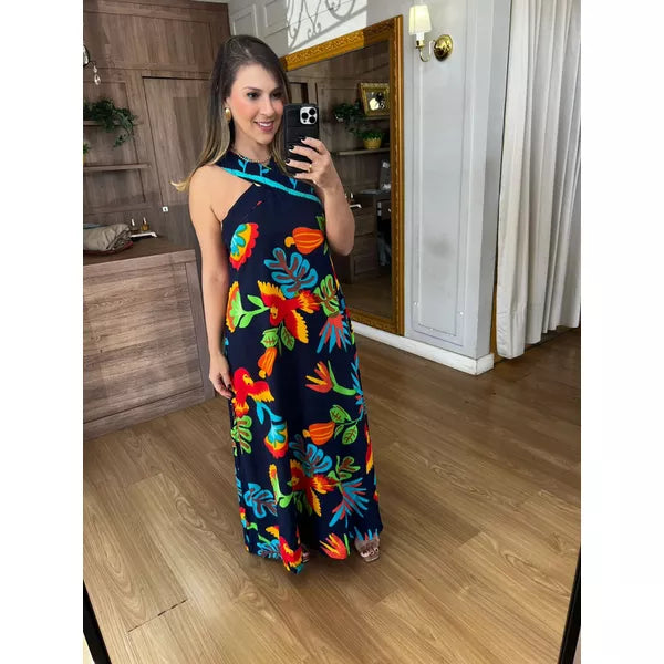 VESTIDO VISCOLINHO ESTAMPADO LONGO